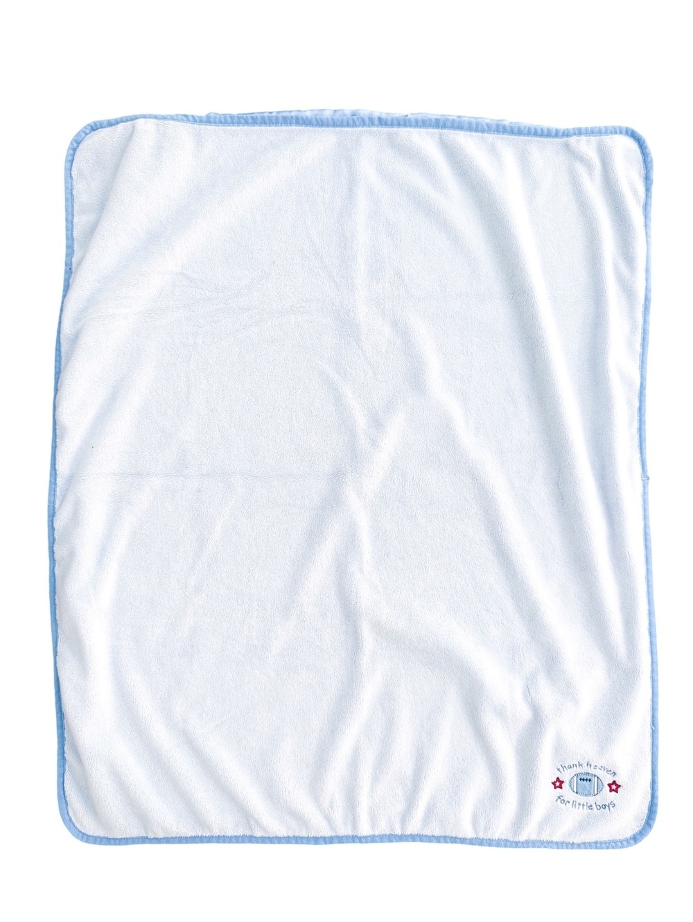 Thank Heaven for Little Boys Football Baby Blanket Blue White Embroidered